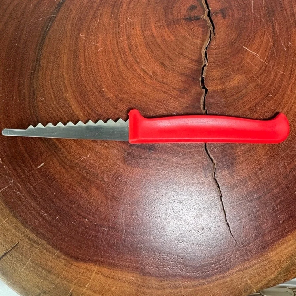 Pampered Chef Quikut Serrated Paring Knife Red Handle 5115 Stainless Steel 6.5in